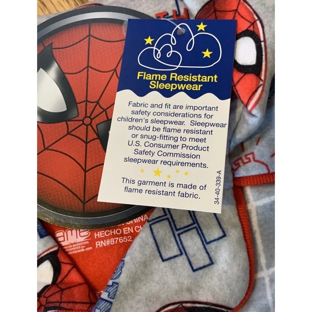 Marvel Spider-Man Boys Pajama Set Coat Style Sz 8 Wall Crawler Fleece Sleepwear‎
